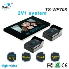 

wireless unlock hands-free call talk 7"LCD Monitor wireless video intercom system doorphone with 2 pcs rainproof outdoor camera