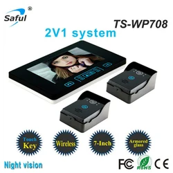 Visiophone sans fil avec écran LCD de 7 pouces, système mains libres d'appel, interphone vidéo sans fil, interphone avec 2 caméras d'extérieur, pièces à la pluie 