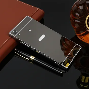 Перейти на Алиэкспресс и купить Защитный зеркальный чехол для Sony Xperia X XZ XZ2 Compact XZ1 XZP XA1 XA2 Ultra Plus XP XA, тонкая алюминиевая металлическая рамка + задняя крышка из ПК