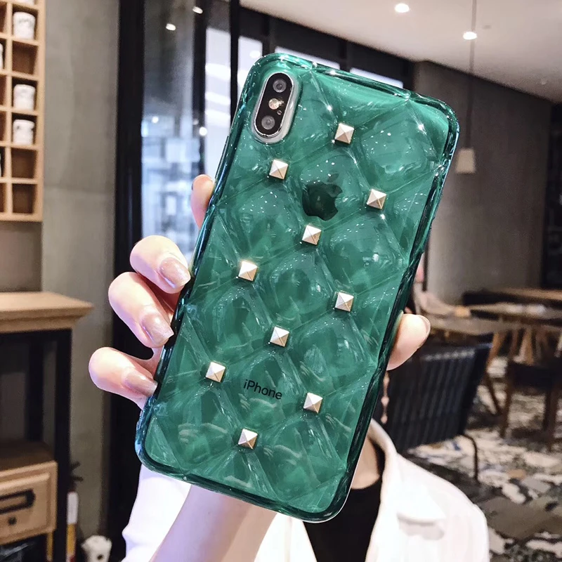 

Luxury Square rivet Shining candy soft silicone phone case for apple 6 6S S plus 7plus 7 8 8plus X XS XR MAX glisten cover coque