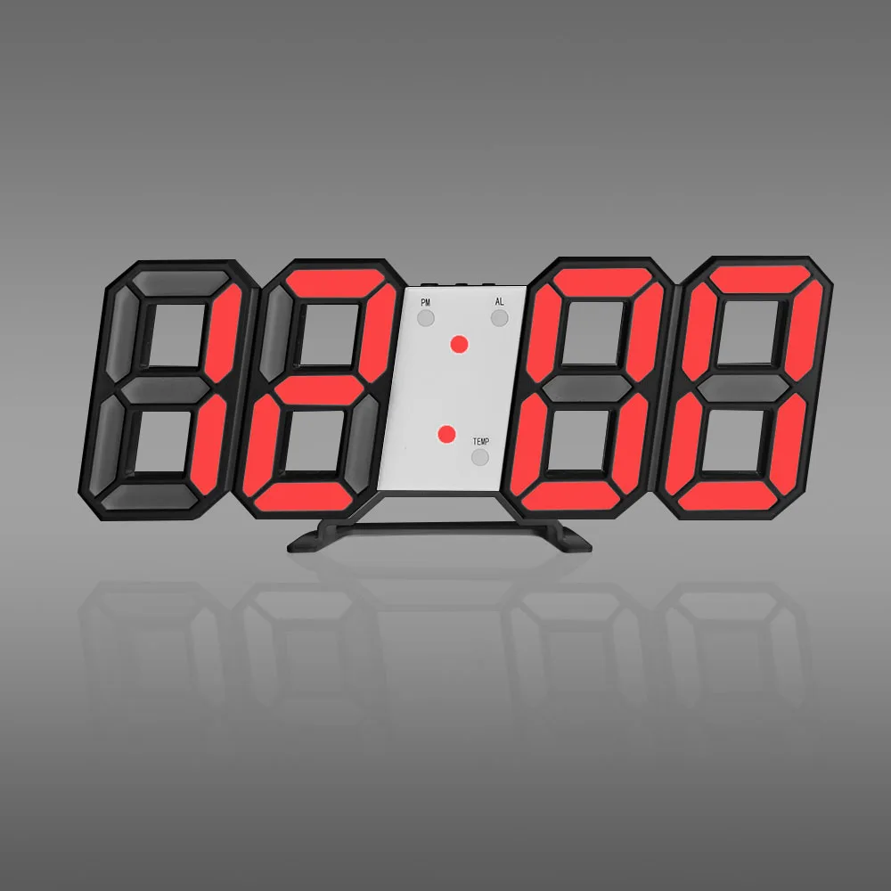 3D светодиодный настенные часы, современные цифровые настольные часы с звуковым управлением, будильник, температурный ночной Светильник Saat, настенные часы для домашнего декора - Цвет: Red B