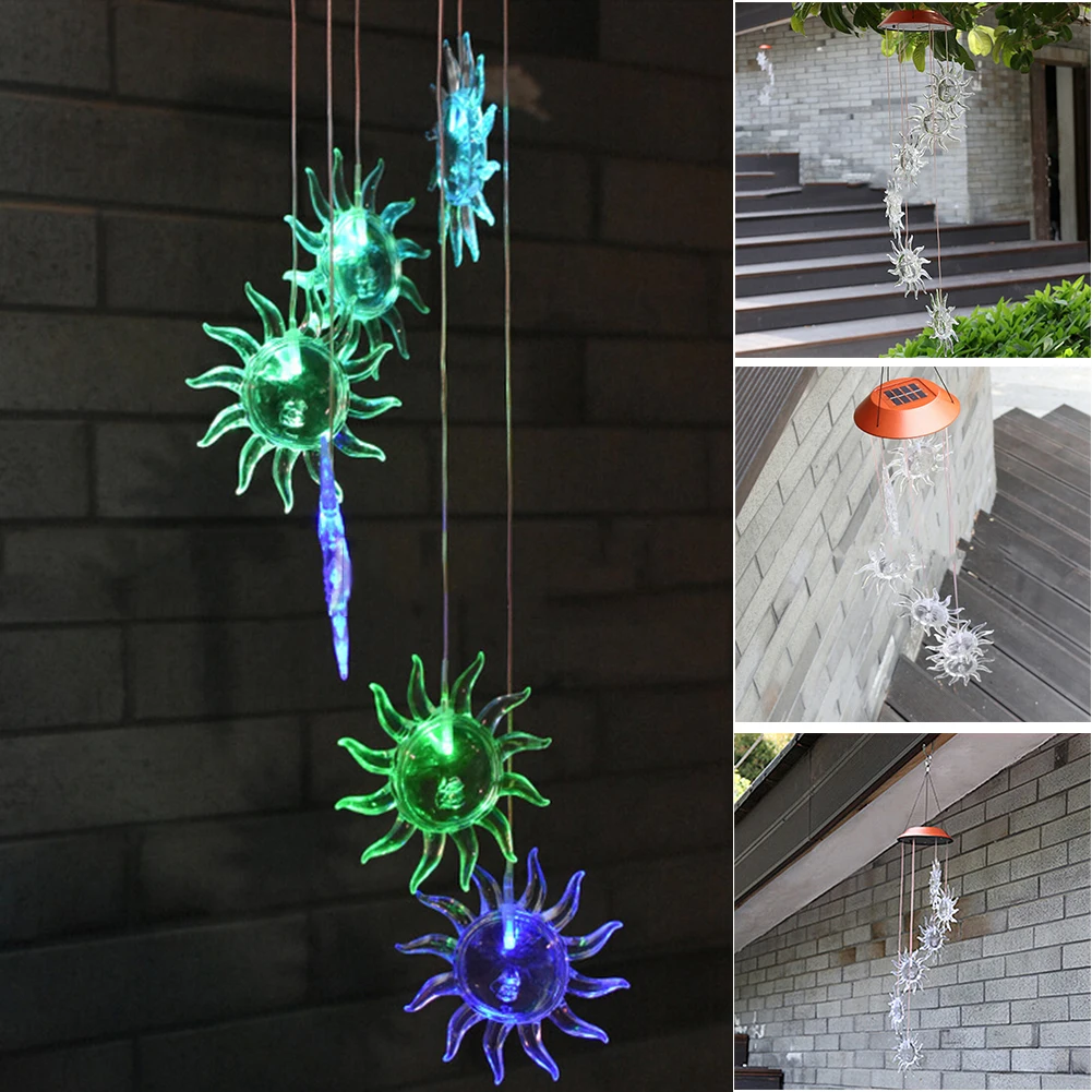 Светодиодный солнечный колокольчики в форме солнца, ветряные колокольчики для сада, вечерние, рождественские украшения