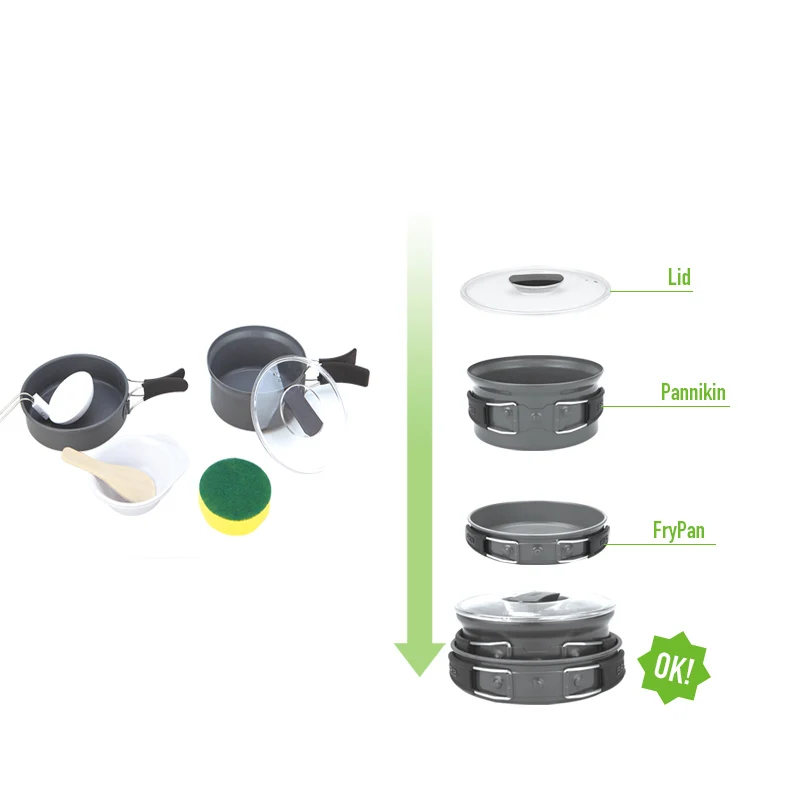 Para 2 personas aleación de aluminio al aire libre camping utensilios de cocina juego de vajilla Multi-función juego de macetas de Camping envío gratis BRS-121