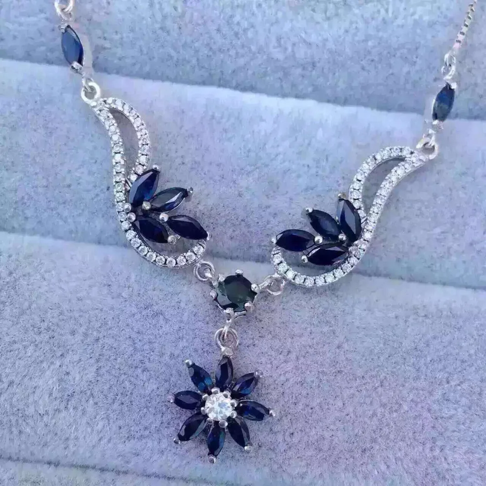 Natural blue sapphire stone Necklace Natural Gemstone Pendant Necklace 925 sliver trendy Luxury font b big
