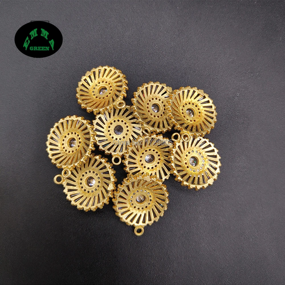 Round Zircon Gold Charms 100pcs Zircon Flower Charm Pendant Crystal Silver Plate DIY Jewelry Making Findings Zircons Accessory