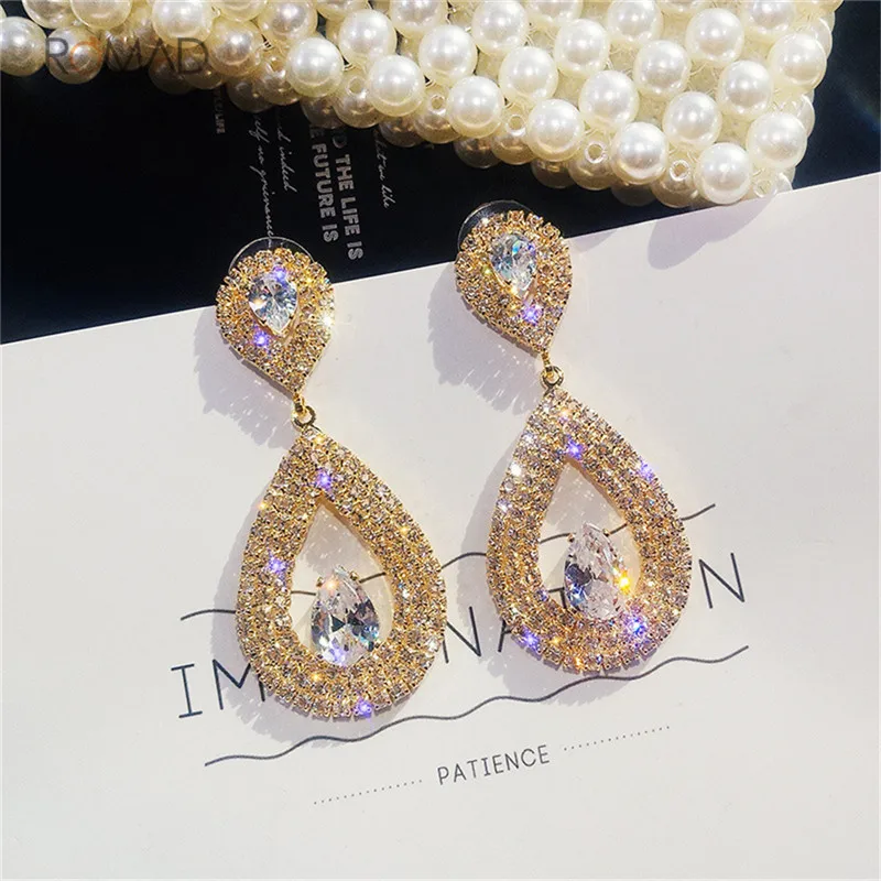 

Romad Rhinestone Geometric Drop Earrings Gold Silver Color Water Drop Crystal Drop Dangle Earring For Women Wedding Jewelry
