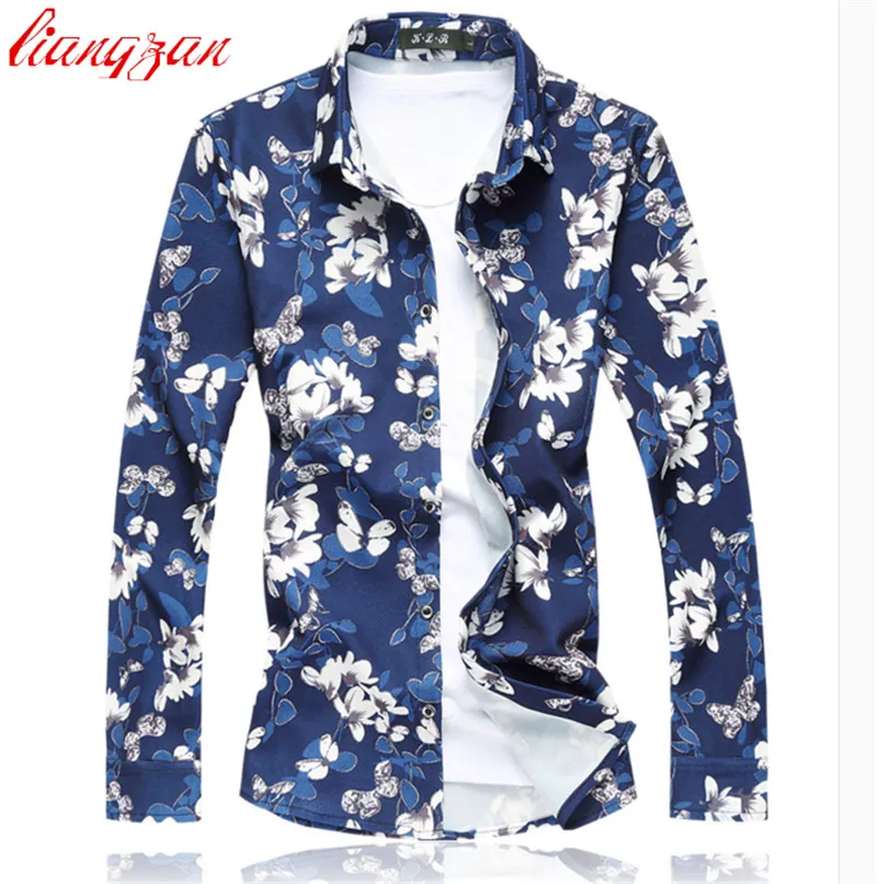 

Men Floral Printed Cotton Dress Shirts Plus Size 5XL 6XL 7XL Slim Fit Autumn Long Sleeve Brand Casual Shirts Chemise Homme F2310