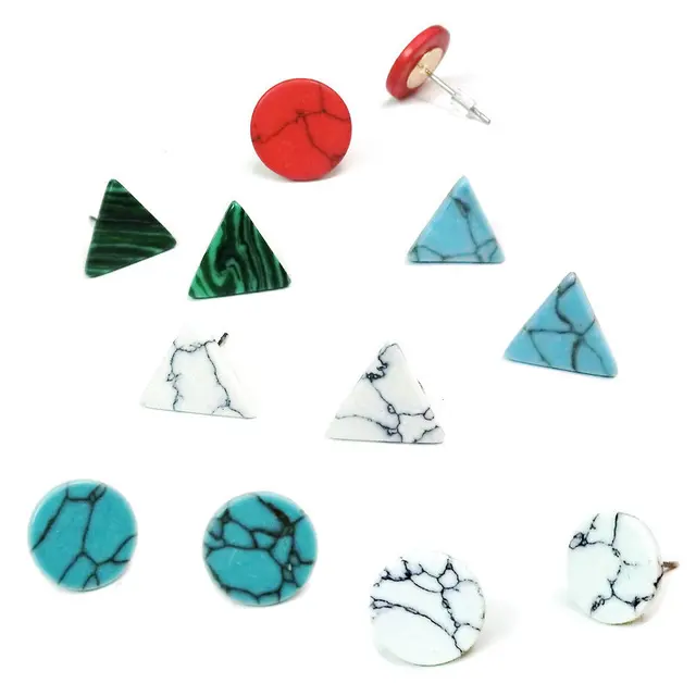 New Arrival Square Triangle Round Geometric Marbled Earrings New Arrival Square Triangle Round Geometric Marbled Earrings Muticolor Natural Stone White Stud For