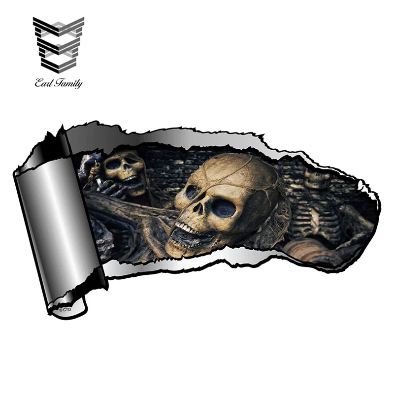 Small Pair Ripped Open Metal Rip GASH Creepy Gothic Skull & Cobwebs Car Sticker 