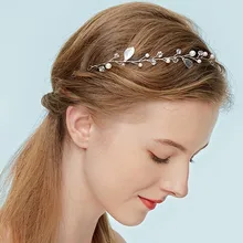 Женская свадебная повязка для волос ручной работы с бусинами, повязка для волос с жемчугом, свадебная головная повязка с серебряным листом для невесты, аксессуары для выпускного вечера