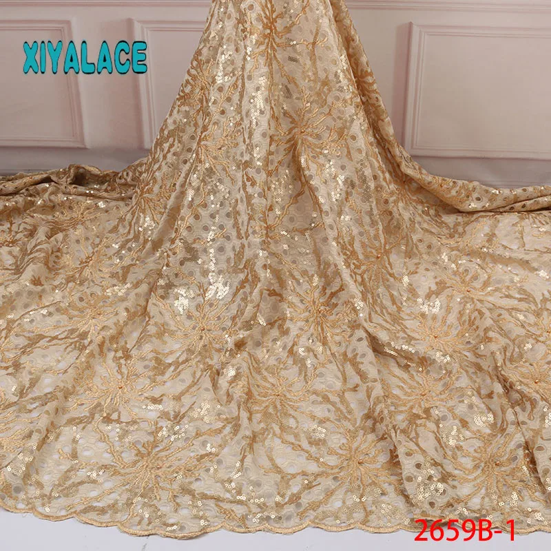 

African Lace Fabric Luxury High Quality French Organza Lace Fabric 2019 New Arrival Sequins Lace Fabrics For Wedding YA2659B-1