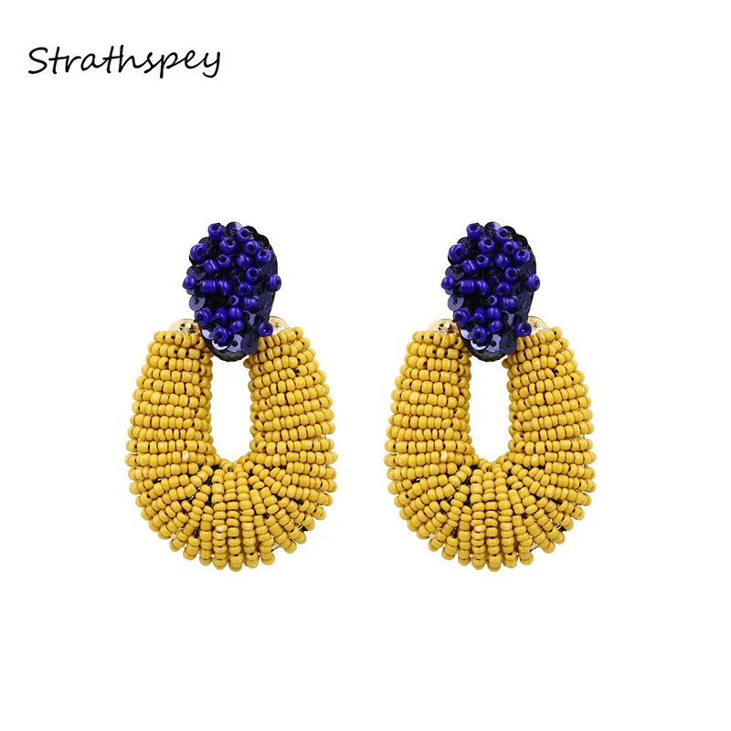 

STRATHSPEY Geometry Seed beads Sequin Drop Earrings For Women Vintage Heavy Pendant Statement Earring Fashion Party Jeweley