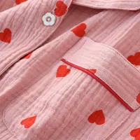 Spring New Ladies Pajamas Set Heart Printed Crepe Cotton Double-layer Gauze Turn-down Collar Long-sleeve Trousers Household Wear - Image 6