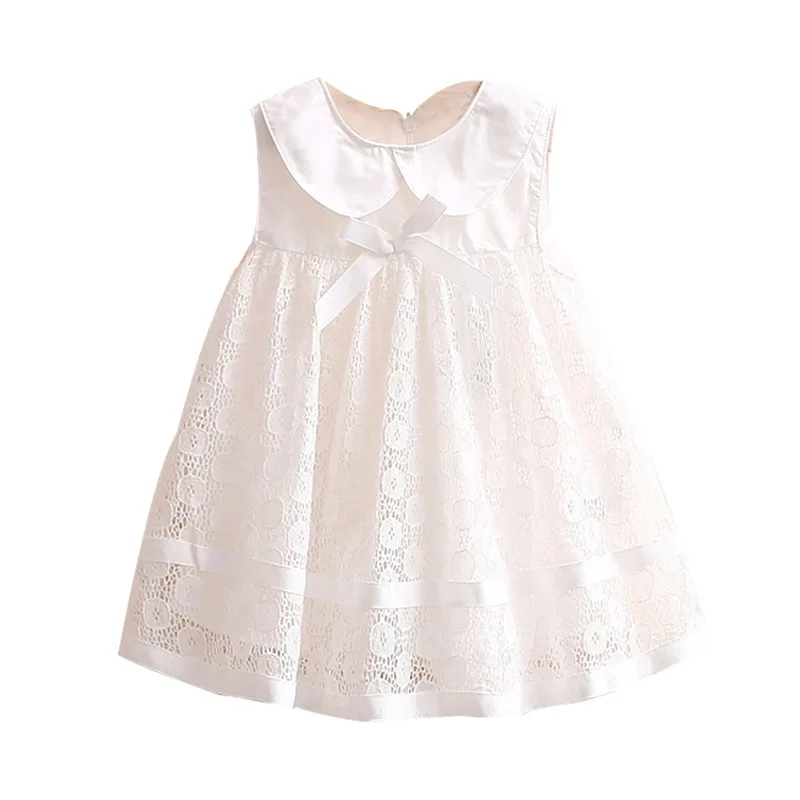 Новые летние детские платья на 2-10 лет с милым воротником в стиле Питера Пэна, розовые и белые многослойные платья с кружевным бантом для маленьких девочек
