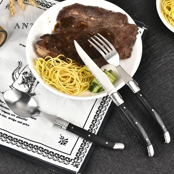 

3pcs/set Laguiole Tableware Stainless Steel Dinnerware Steak Knives Forks Spoon Set Wood Handle Kitchen Cutlery Wedding Party