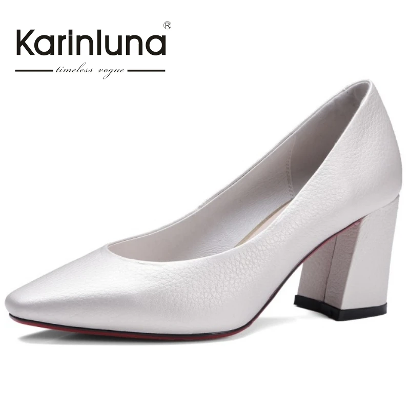 

KarinLuna Sexy Little Square Toe Beige Color High Heel Women Pumps Shoes Mature Slip On Platform Shoes For Woman Big Size 34-42