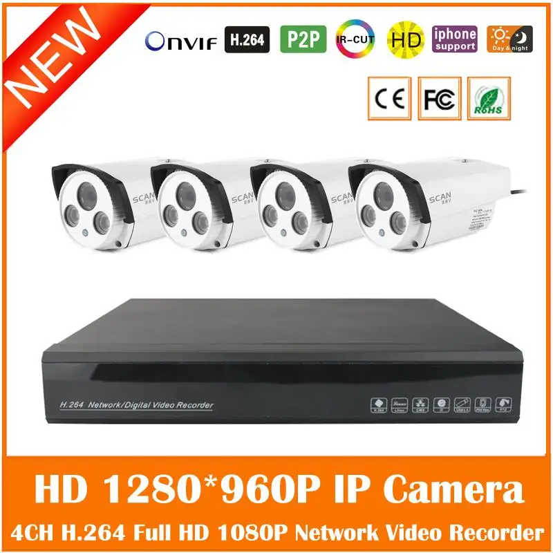 4ch HD 1080 P H.264 NVR 4 шт. 1.3mp 960 P двойной массива ИК-подсветка IP65 Открытый IP Камера дома безопасности Системы Товары теле- и видеонаблюдения Наборы