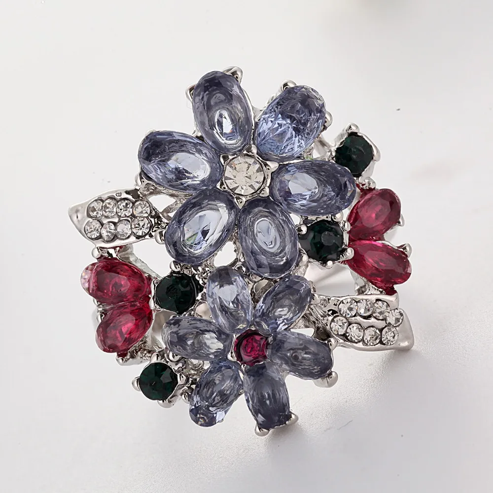 Flower Colorer Stone Engagement Ring Wedding Ring Silver Color Rings for Women Accessories Jewelry Anillos Mujer O5N046