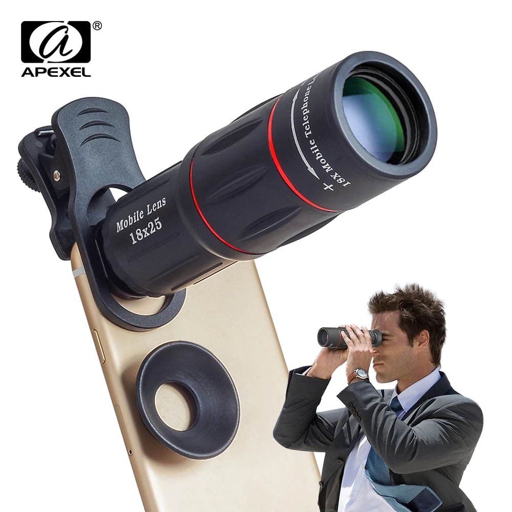 مقاطع apexel العالمي 18x التكبير الهاتف المحمول عدسة التلسكوب ل آيفون 7 8 زائد سامسونج s8 عدسات الكاميرا الذكية مع ترايبود