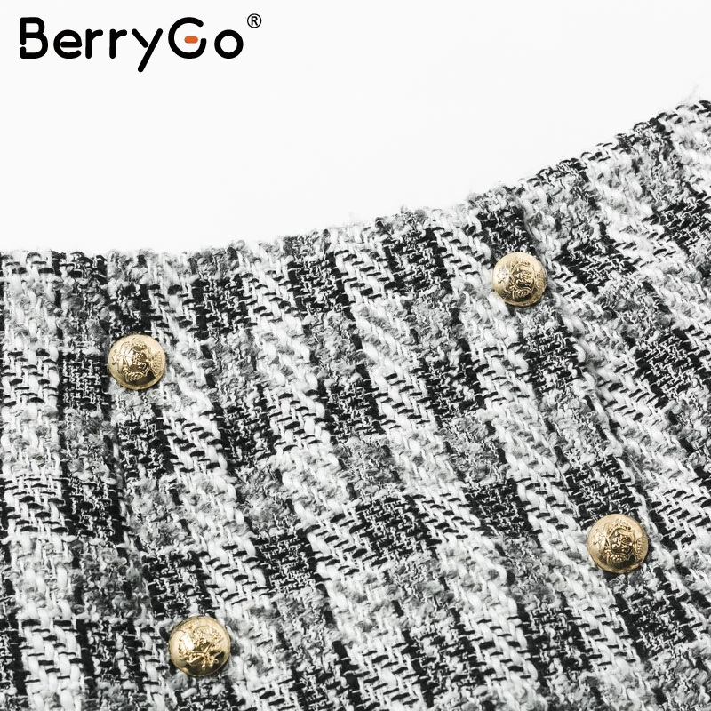 BerryGo повседневный комплект из двух предметов, твидовый в клетку, Женский блейзер, костюм в винтажном стиле, Женский блейзер, шикарный офисный Женский блейзер, юбка, костюмы