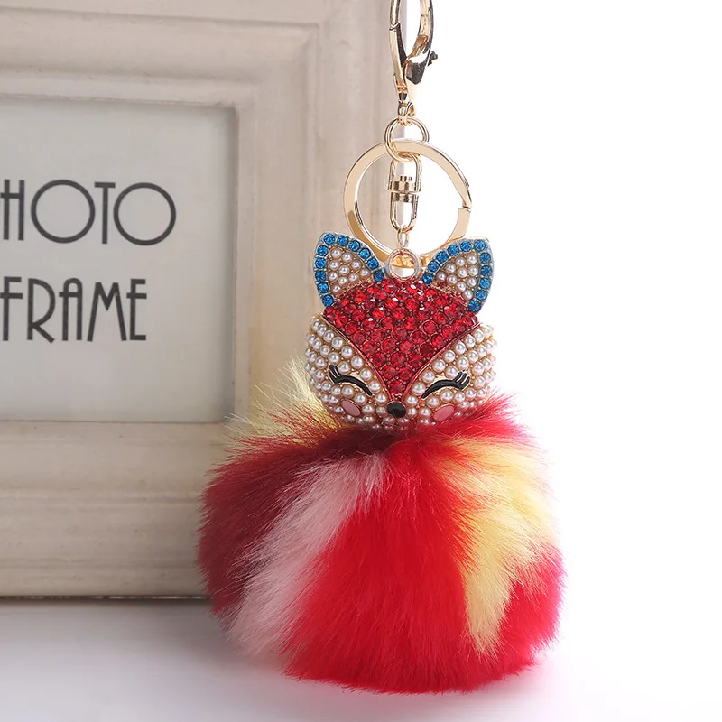 

2018 CHARM Fox Rabbit Fur Ball Fluffy Key Chains Rings Crystal Hotsale Bag Pendant Keyrings KeyChains For Women Wholesale