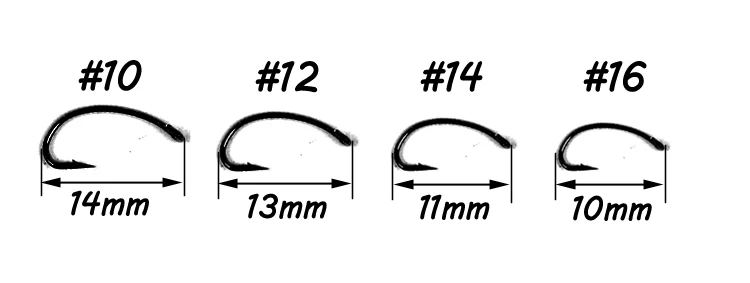 50 шт. золотистого цвета для завязывания мушек, крюк Nymph Caddis Midge, креветки для завязывания мушек, рыболовные крючки, Размер 10 12 14 16