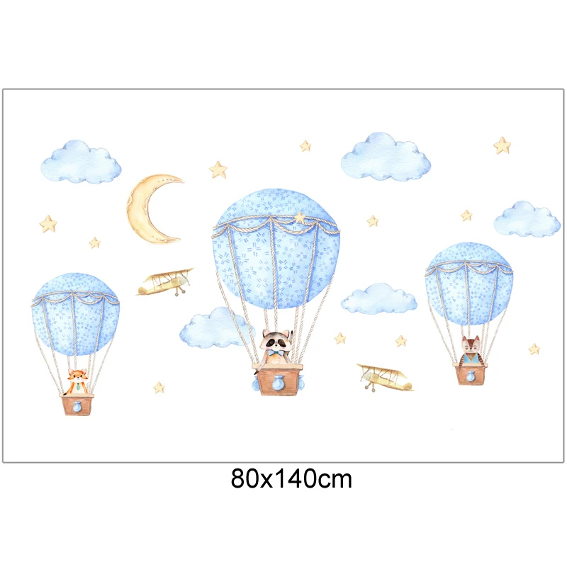 [Fundecor] DIY Cartoon Animal Hot Air Balloon Wall Sticker For Kids Rooms Children Baby Bedroom Wall Decals Self-adhesive Murals