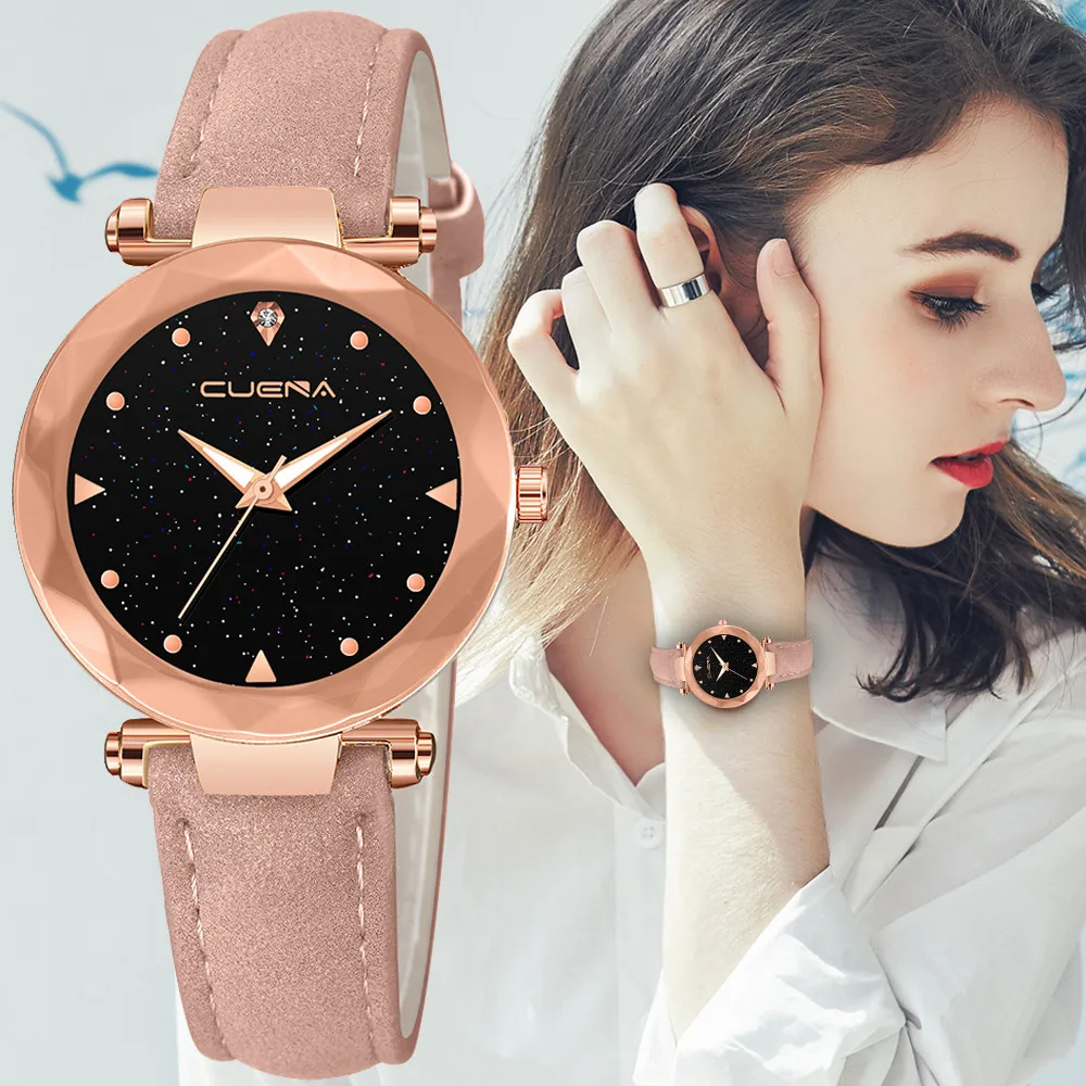 

Luxury fashion casual gold silver watch ladies Women 's Leather Band CUENA Analog Quartz Diamond Wrist Watch Watches A40