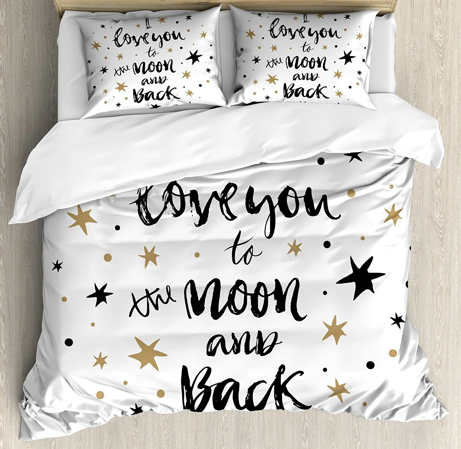 

I Love You Duvet Cover Set Hand Drawn I Love You to the Moon and Back Quote Stars Valentine's Celebration 4 Piece Bedding Set