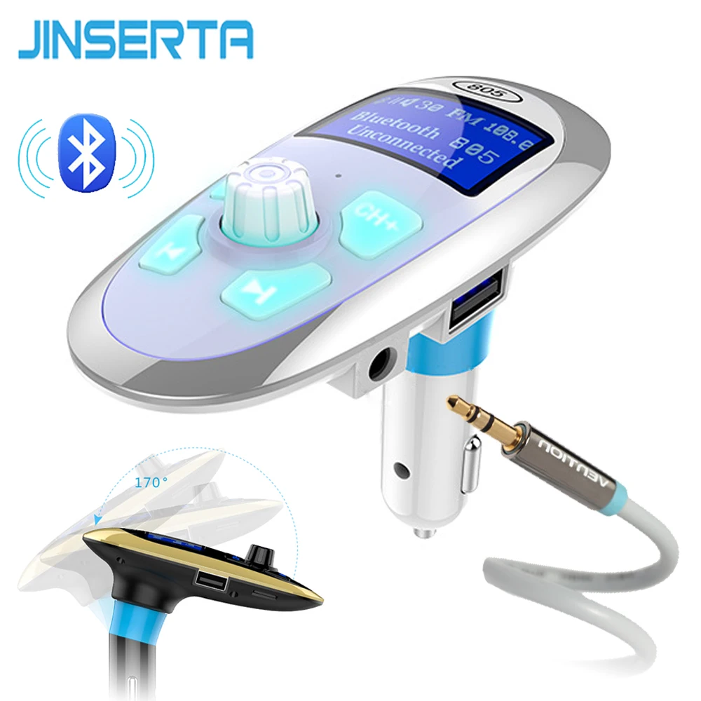 JINSERTA 6-в-1 хэндс-фри Беспроводной Bluetooth FM передатчик модулятор Автомобильный MP3-плеер с разъемом подачи внешнего сигнала AUX TF/SD слот для карт памяти USB Зарядное устройство