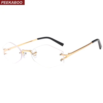 

Peekaboo clear lens rimless eye glasses small frames for women 2019 gold polygon eyeglasses frames for men decorative rhombus