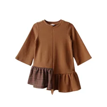 Платья для девочек новые осенние толстовки с капюшоном платье для девочек детская повседневная одежда корейский стиль, Лоскутные платье в клетку для маленькой принцессы, одежда для девочек