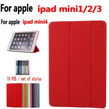 

Smart Flip Stand PU Holster For Apple iPad Mini 1 2 3 4 Display Wake/Sleep Function With 10 stylus