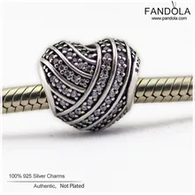 Любовь Линии шарма сердца 925 стерлингового серебра Ясно CZ бусы для изготовления ювелирных изделий Подходит Pandora Подвески Браслет perles