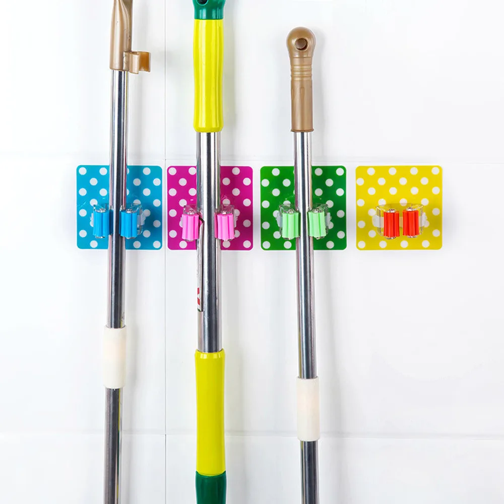 

Wall Mounted Mop Holder Brush Broom Hanger Storage Rack Kitchen Organizer with Mounted Accessory Hanging Cleaning Tools
