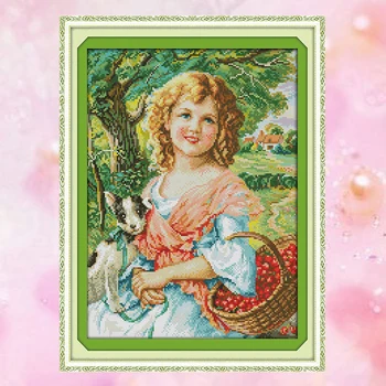 

Joy Sunday Chinese crossstitch kits needlework set girl fruit DMC14CT11CT cottonfabric deco painting gift art factory wholesale