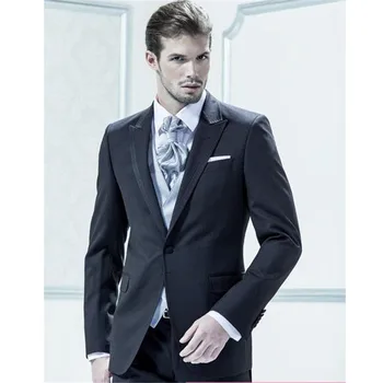 

Custom Made Men's Suits Groom Tuxedos Peak Lapel Best Man Suit Black Groomsman Men's WeddingProm Suits (Jacket+Vest+Pants)
