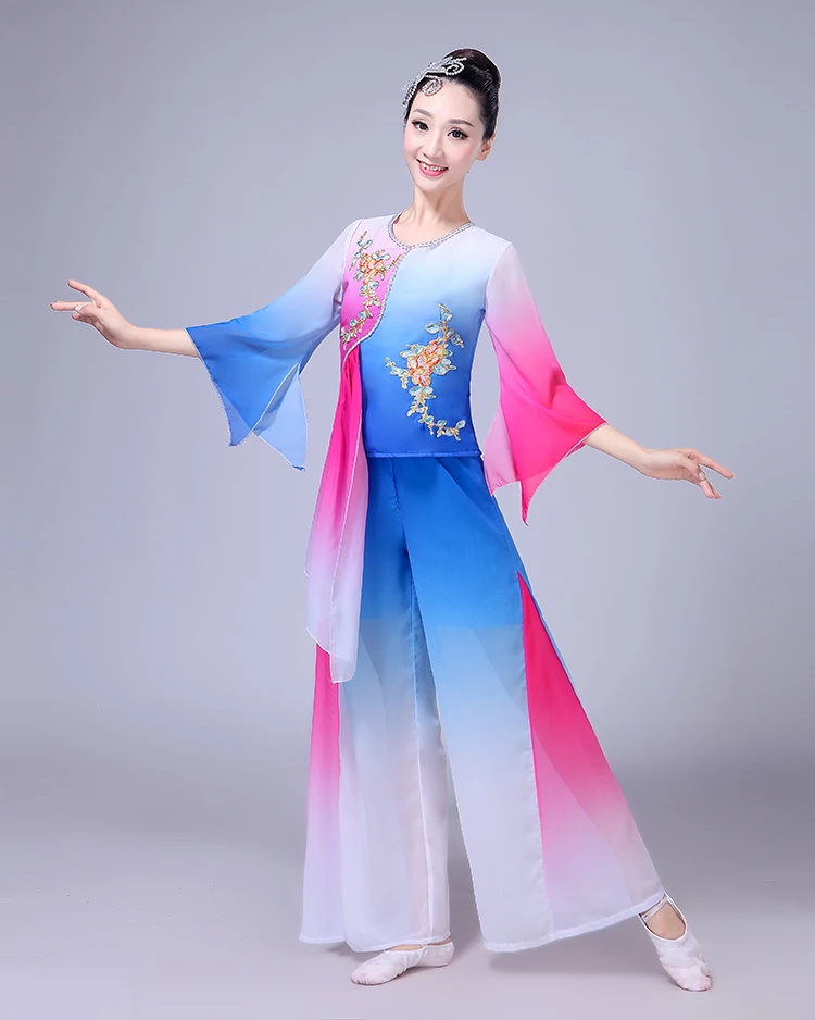 Традиционные танцевальные женские Национальные Восточные Танцевальные костюмы элегантный древний танцевальный костюм Yangko женский классический Сказочный танцевальный костюм