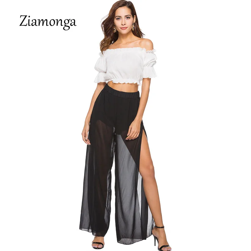 white side split trousers