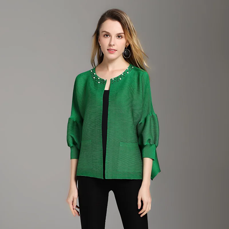 

Miyake pleated Beaded cardigan new spring coat pleats Solid color coats 2019 free shipping