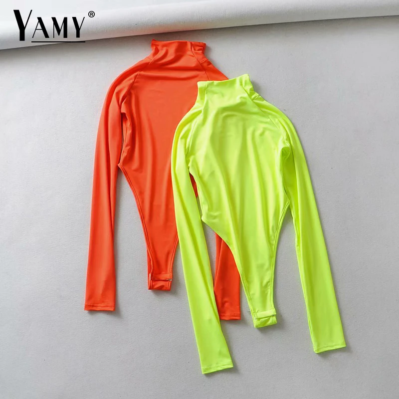 

Summer neon bodysuit women orange neon green bodysuit long sleeve sexy bodysuit streetwear body suits for women one piece outfit