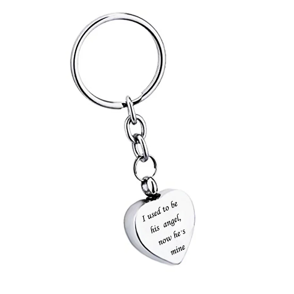 

Stainless I used to be his angel now he is mine heart Pendant Cremation Urn Key chain Memorial Keepsake necklace Ashes Jewelry