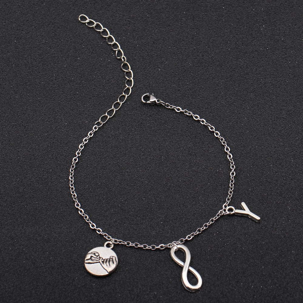 

A-Z 26 Initial Letters Bracelet 1 pcs Expandable Pinky Promise Infinity Pendant Gift Bangle 1pcs Decoration Jewelry Silver Color