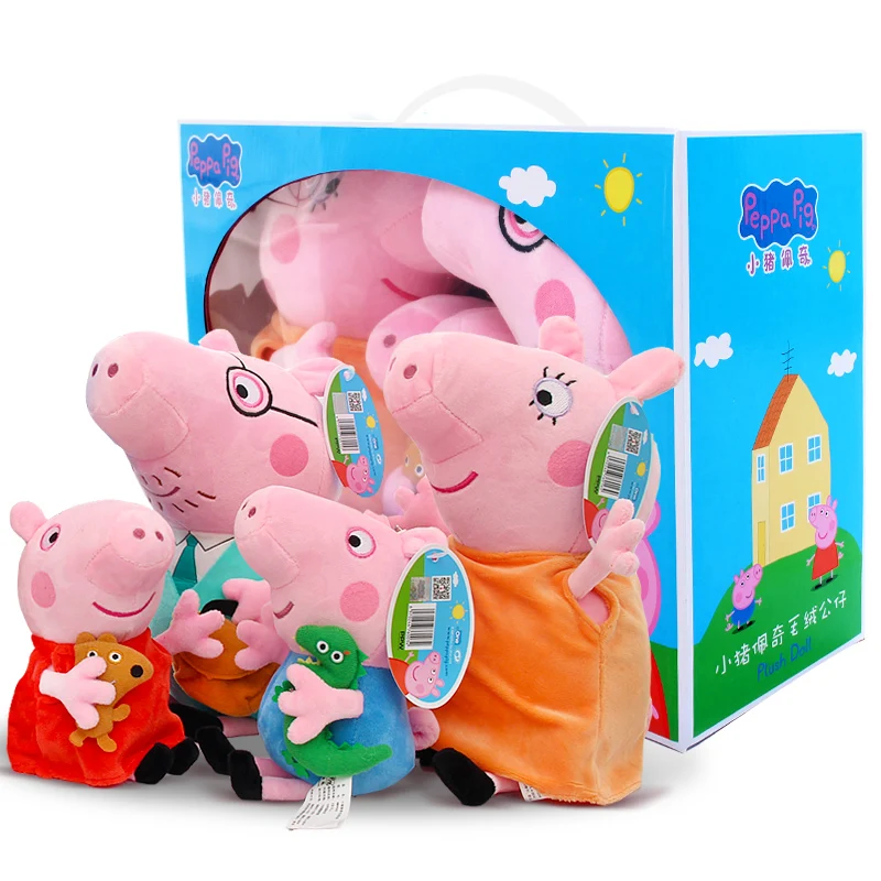 Подлинная Peppa Свинья Большой Размеры подарок посылка Brinquedos 4 шт./компл. свинья Семья Набивные плюшевые игрушки куклы подарок на день рождения