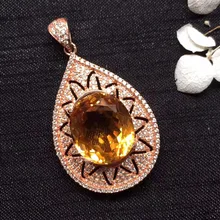 ON SALE only one real s925 silvery gems size 12*18mm real 925 silver natural citrine pendant for women pendants neckalces
