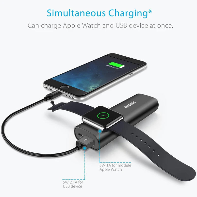 CHOETECH upgrade 2 in 1 Portable QC 4.0 Mobile Power Supply for IWatch Wireless Charger 5000mAh support USB-PD Type-C Power Bank CHOETECH upgrade 2 in 1 Portable QC 4.0 Mobile Power Supply for IWatch Wireless Charger 5000mAh support USB-PD Type-C Power Bank