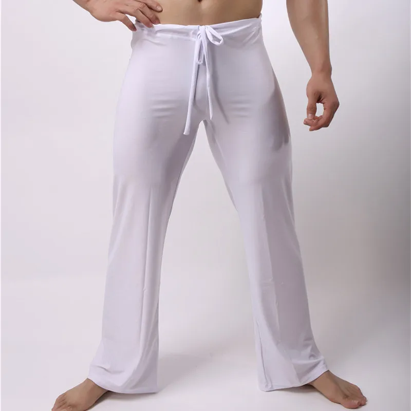 Сексуальные Длинные мужские брюки полной длины мягкая легкая Пижама Ночные трусы сексуальные домашние брюки длинные брюки - Цвет: White