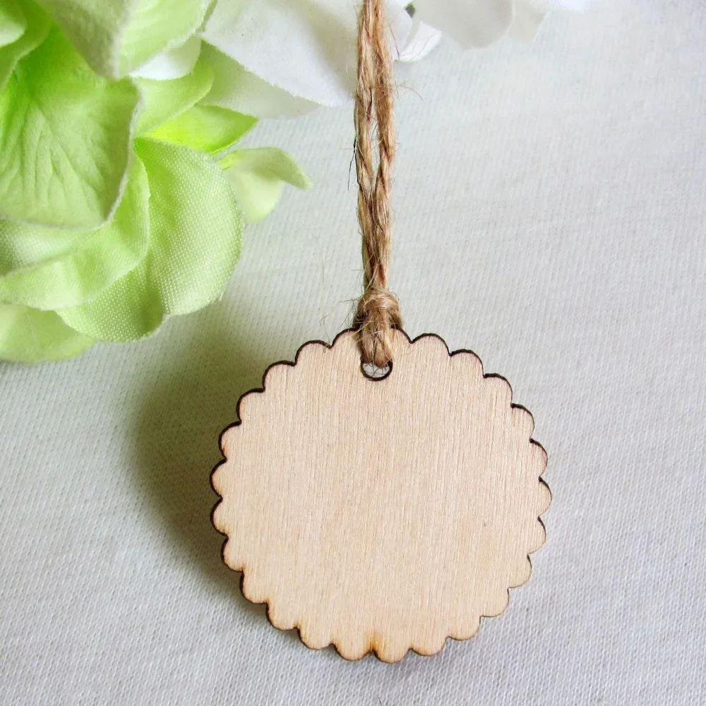 

100pcs/lot Round Circle Wooden Tags With Hole Wedding Favor Tags+Jute String 39-58mm AX14-15*100