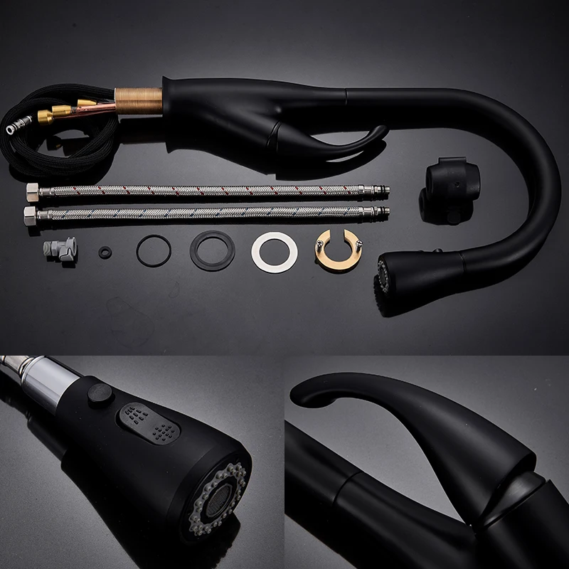 quyanre wanfan gappo matte black kitchen faucet pull out 3 way sprayer 360 rotation kitchen sink faucet singel handle mixer tap shower faucet1