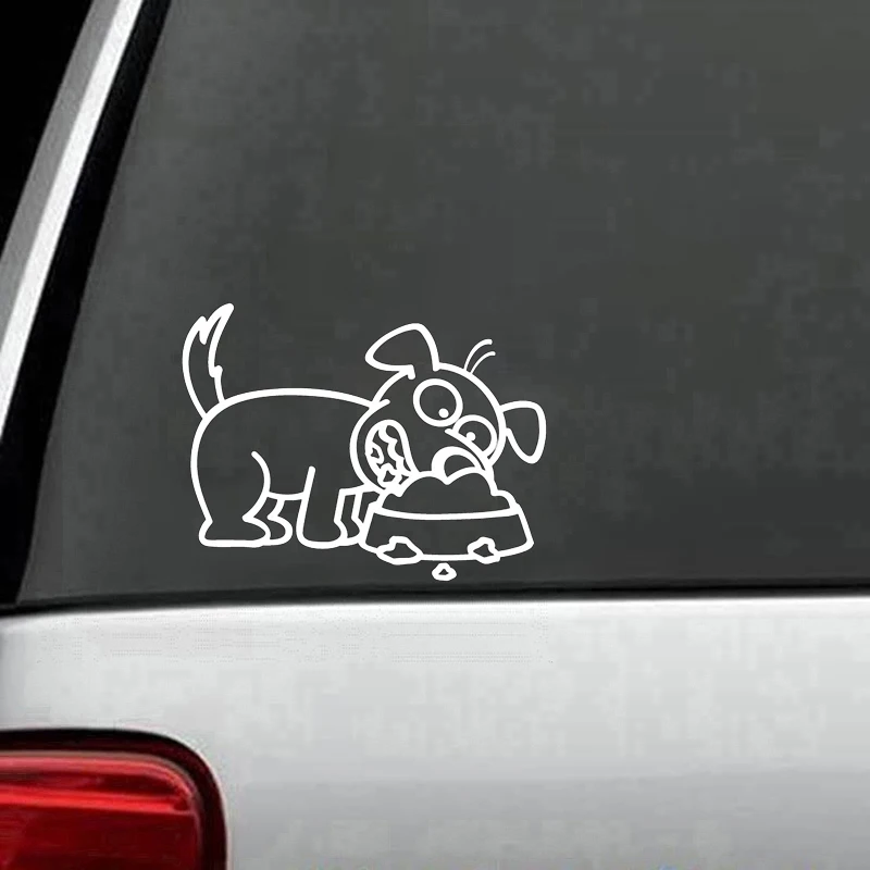 17*13CM Hungry Puppy Car Stickers Cartoon Lovely Pet Dog Vinyl Decal Car Styling Rear Window Car Sticker